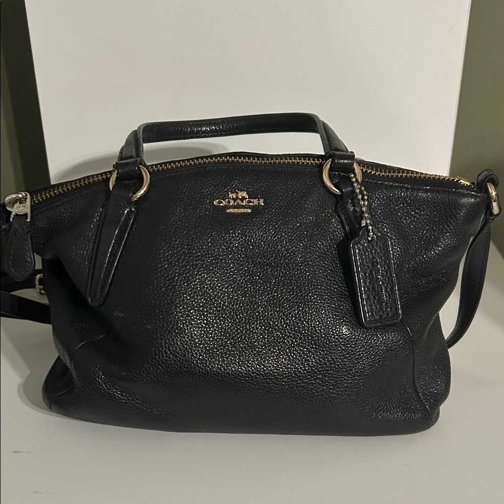 Coach small Black Leather Satchel with Gold Accents